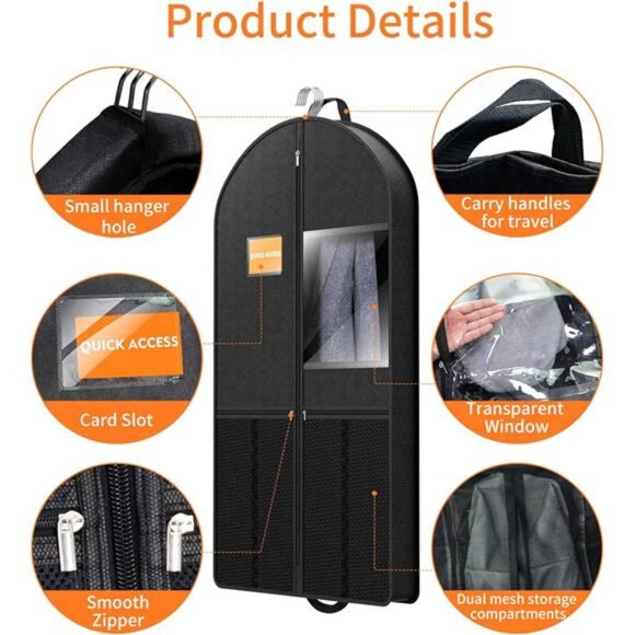 Suit Garment Clothes Travel Bag: 43 inch Lightweight Foldable Black Short - Picture 6 of 7